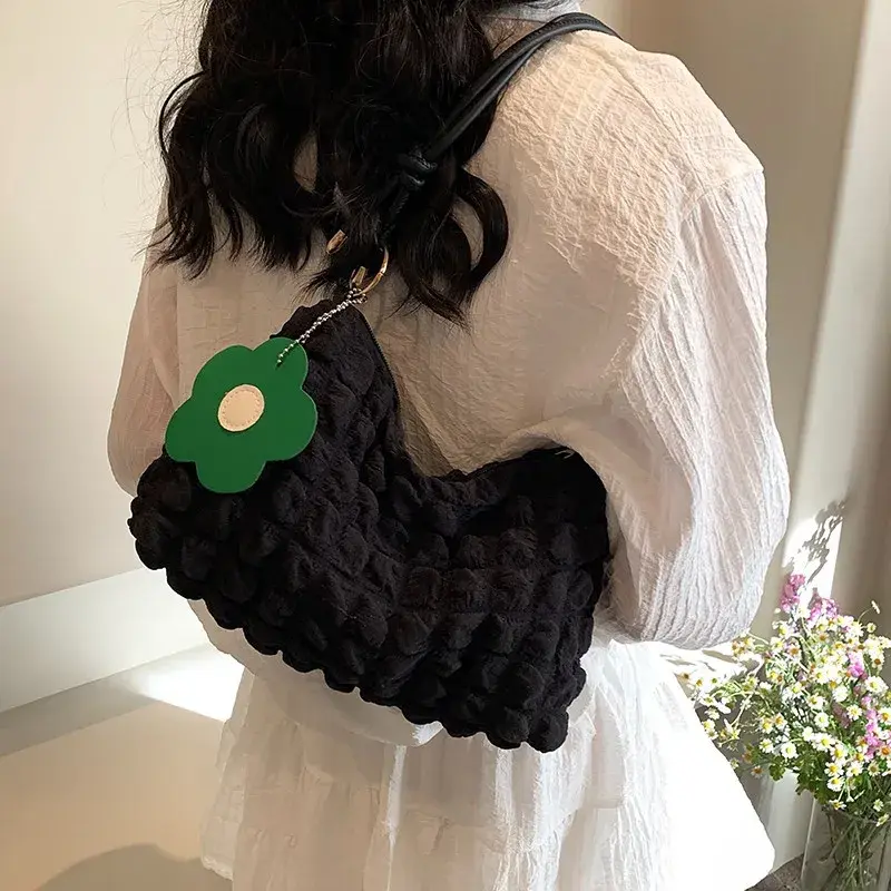 Trend Cloud Lady Underarm Bag Handbags for Woman Retro Designer Flower Pleated Woman Shoulder Bag Soft Female Commuting Purse