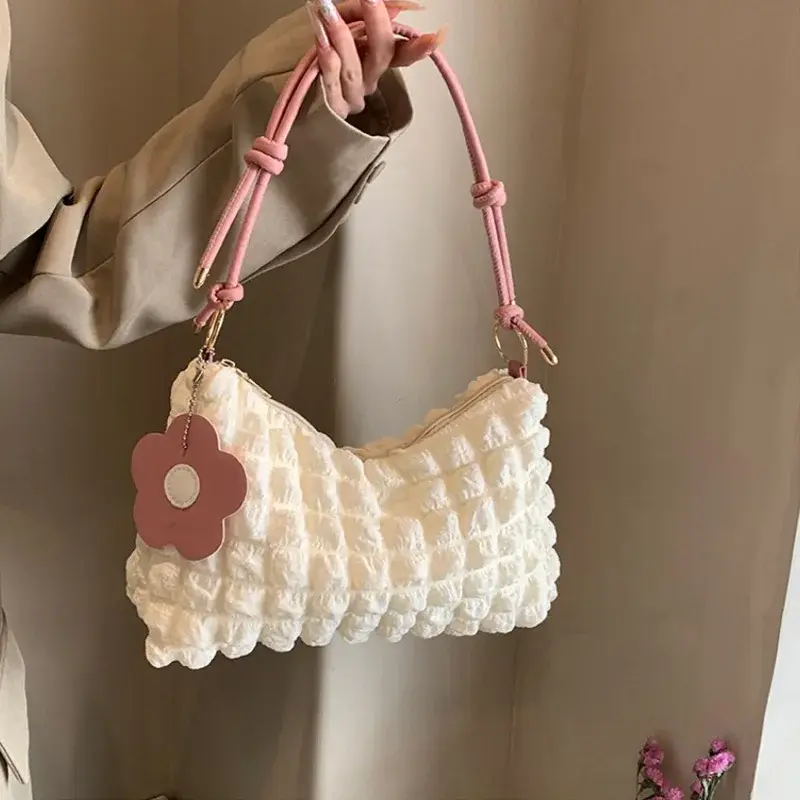 Trend Cloud Lady Underarm Bag Handbags for Woman Retro Designer Flower Pleated Woman Shoulder Bag Soft Female Commuting Purse