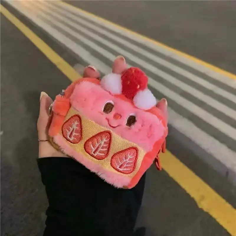Strawberry Pattern Coin Purses Cute Key Earphone Storage Bag Fashion Kawaii Mini Wallet Fluffy Sweet Organize Pouch Zipper Purse
