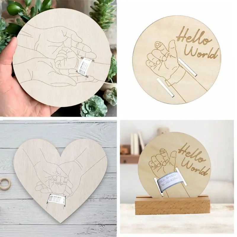 Newborn Baby birth Wristband Carved Wooden Art Deco Sign - Multi-purpose Wall Decor for All Mounting Types, Baby Idea Gift