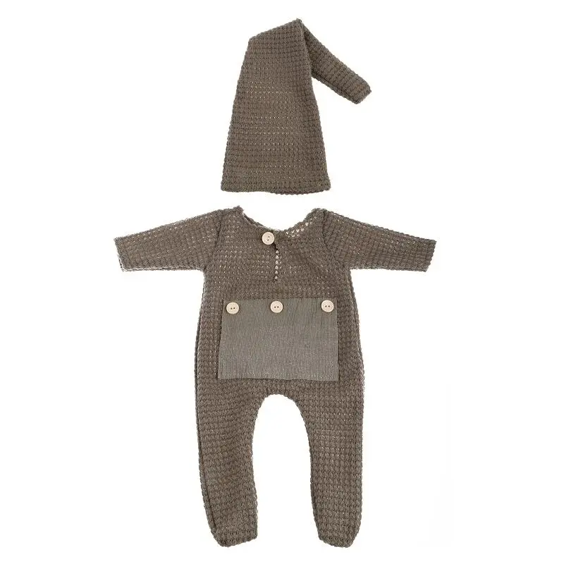 M76C 2 Pcs Newborn Photography Props Crochet Outfit Baby Romper Hat Set Infants Photo Jumpsuit Bodysuit
