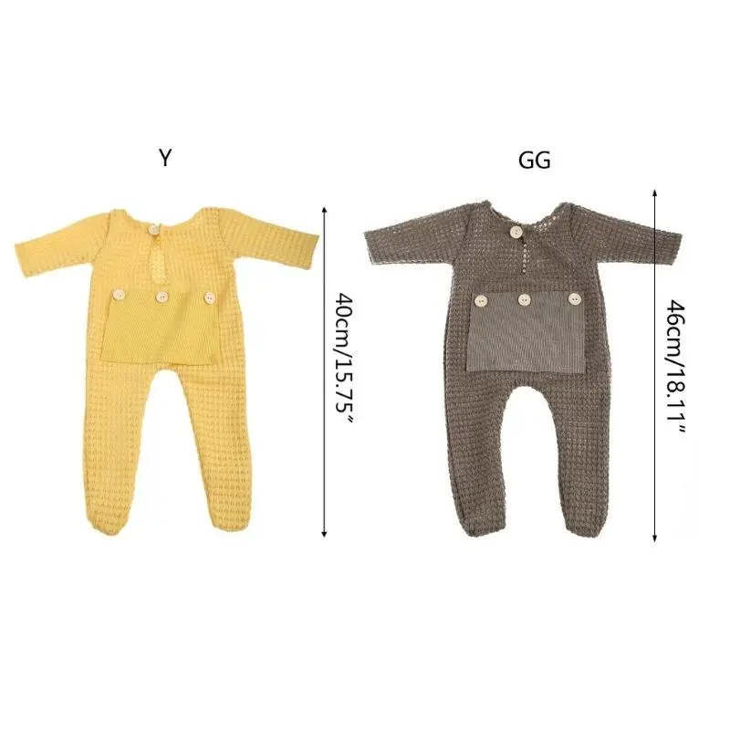 M76C 2 Pcs Newborn Photography Props Crochet Outfit Baby Romper Hat Set Infants Photo Jumpsuit Bodysuit