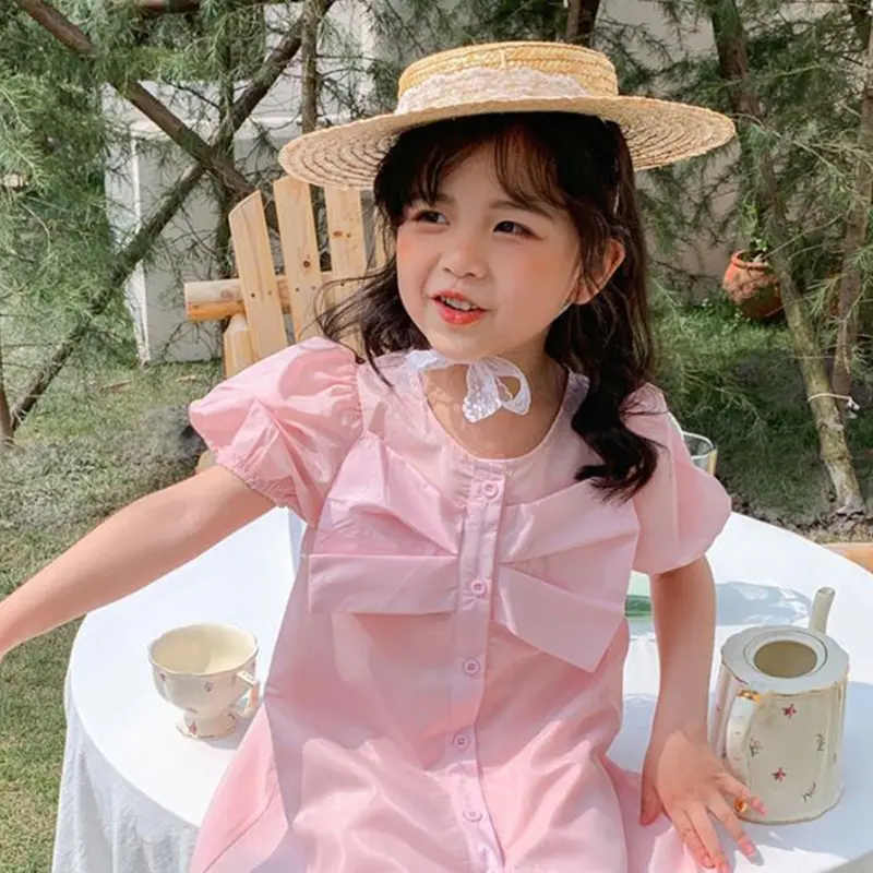 Children Baby Girl Sunhats Small Lace Up Flat Top Outdoor Beach Holiday Summer Plaited Straw Hat Cap for Kids Decorative Props