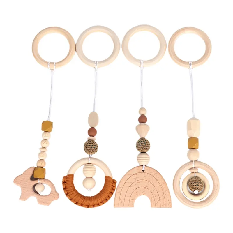 Children Room Decor Nordic Baby Fitness Rack Stroller Hanging Pendants Wooden Rattle Teether Baby Sensory Toys Activity Product