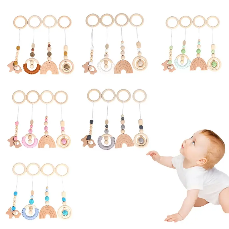 Children Room Decor Nordic Baby Fitness Rack Stroller Hanging Pendants Wooden Rattle Teether Baby Sensory Toys Activity Product