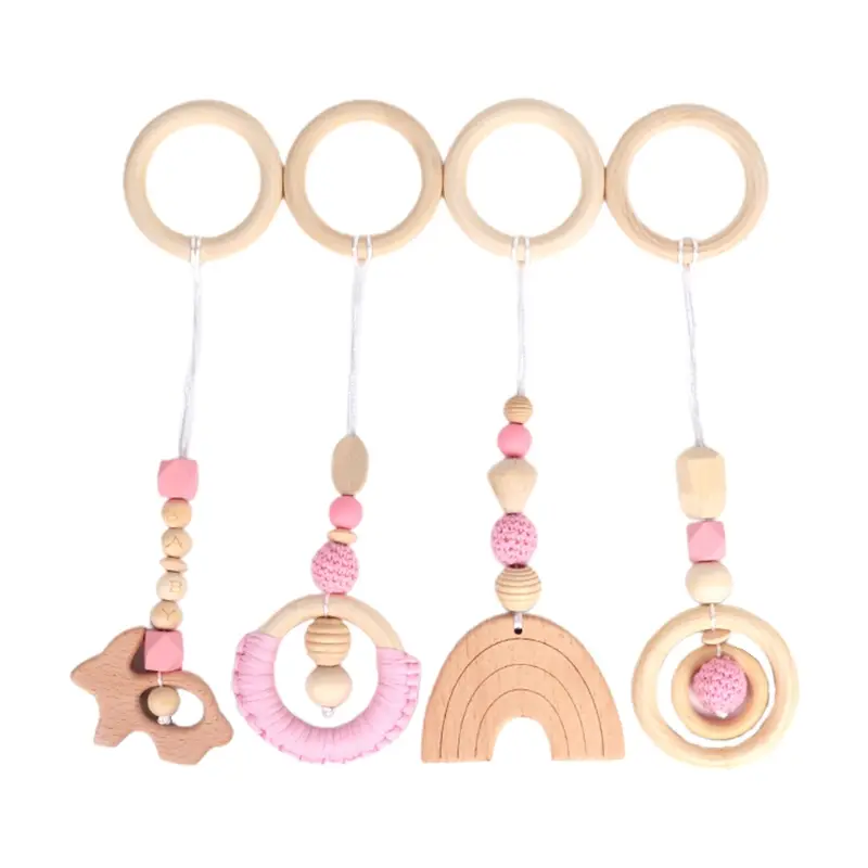 Children Room Decor Nordic Baby Fitness Rack Stroller Hanging Pendants Wooden Rattle Teether Baby Sensory Toys Activity Product