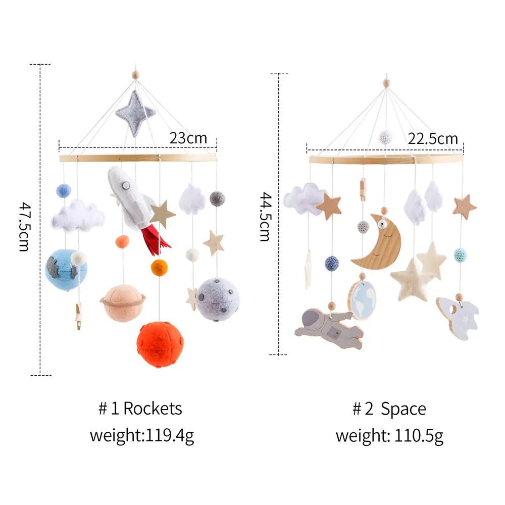 Wooden Baby Crib Bell Soothing Baby Movable Ringing Toy Space Rocket Hanging Crib Bracket Felt Ball Bed Bell Newborn Toy Gift