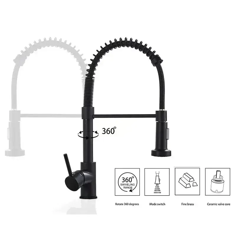 Pull Down Kitchen Faucet Sing Handle Hot Cold Water Mixer Tap 360° Swivel Dual Function Nozzle Kitchen Sink Tap Crane