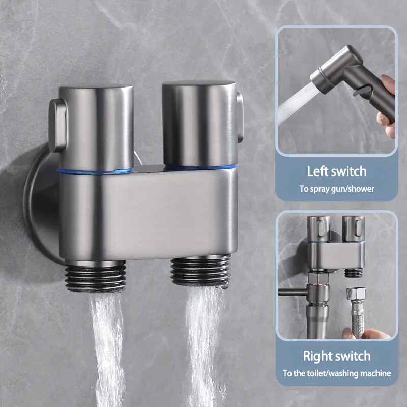 Copper bidet,Hand Held Bidet Sprayer for Toilet, Mini Toilet Faucet Sprayer Shower Portable Bidet Set,double outlet angle valve