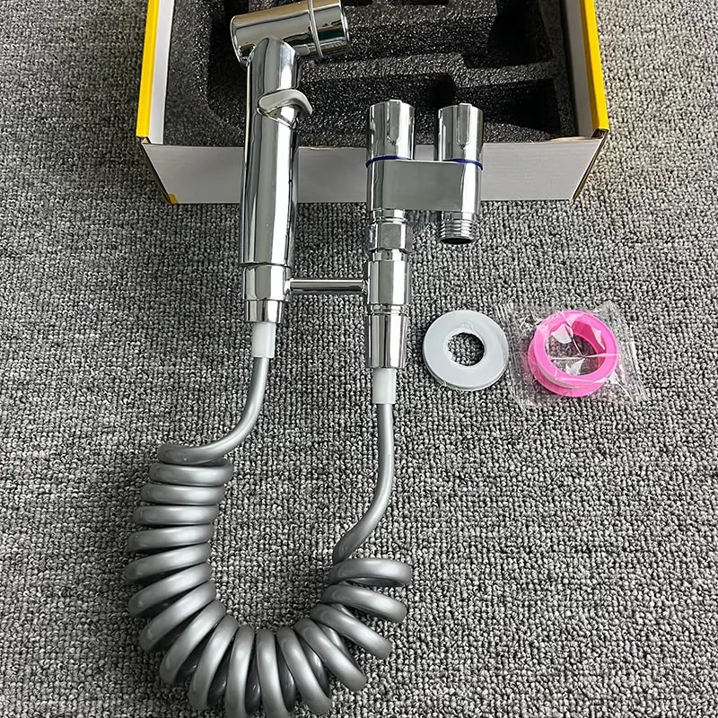 Zinc Alloy Angle Valve Wall Mount Toilet Bidet Sprayer Set One In Two Out Water Cleaning Sprayer for Bathroom Toilet Accessories