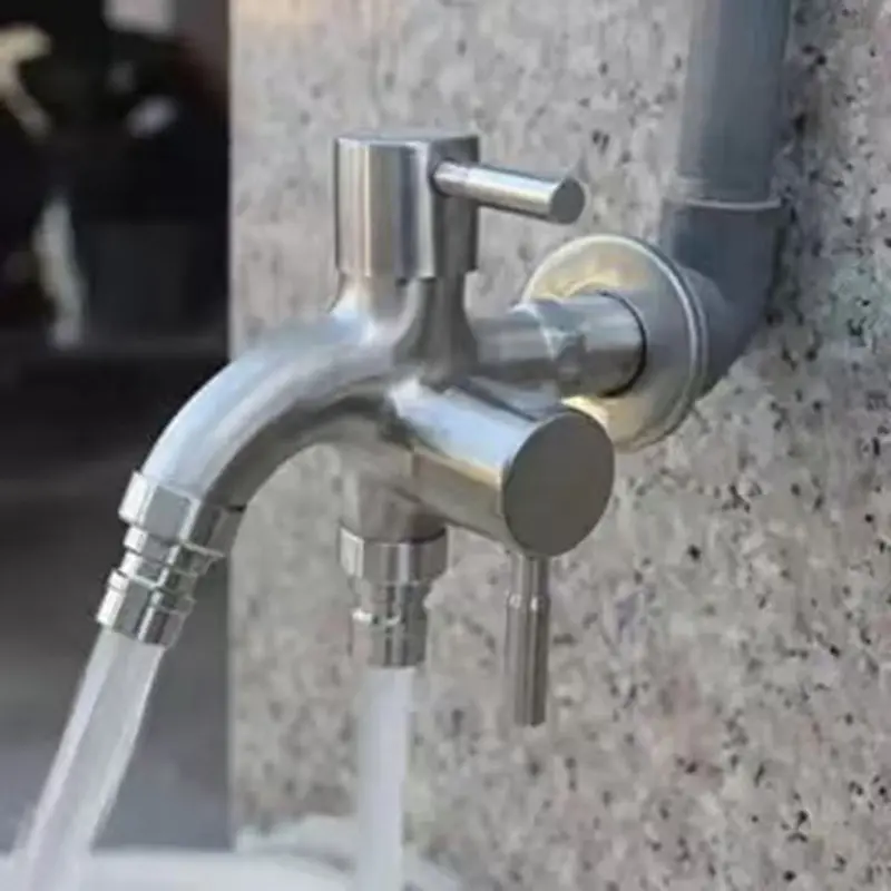 304 stainless steel faucet lengthened one into two out multi-function double-outlet washing machine faucet,Mop Pool Faucet G1/2"