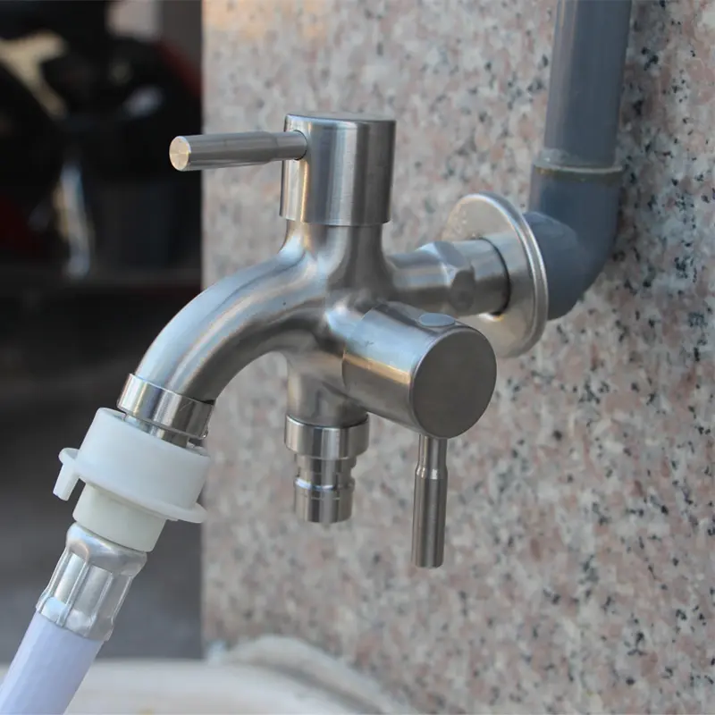 304 stainless steel faucet lengthened one into two out multi-function double-outlet washing machine faucet,Mop Pool Faucet G1/2"