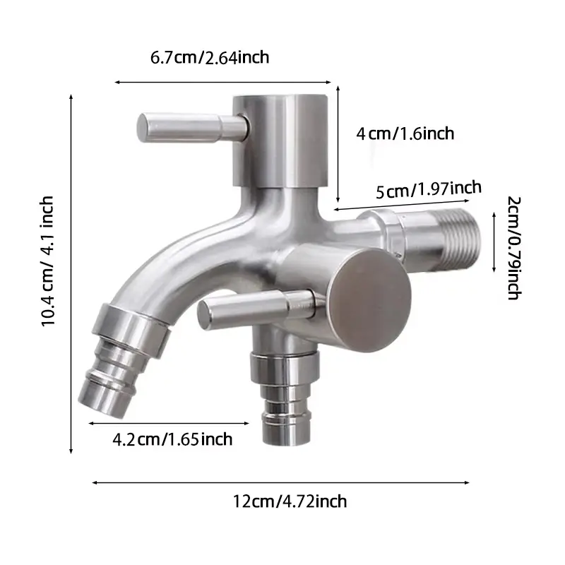 304 stainless steel faucet lengthened one into two out multi-function double-outlet washing machine faucet,Mop Pool Faucet G1/2"