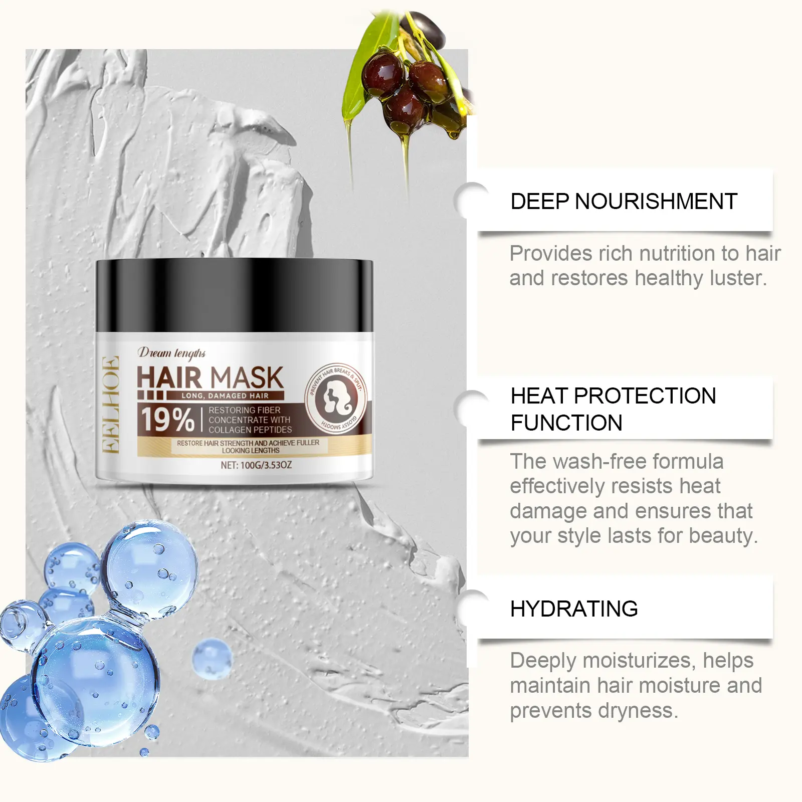 Collagen Hair Mask Repair Damaged Frizzy Smoothing Keratin Nourish Straightening Hair Cream Scalp Treatment Hair Care Products