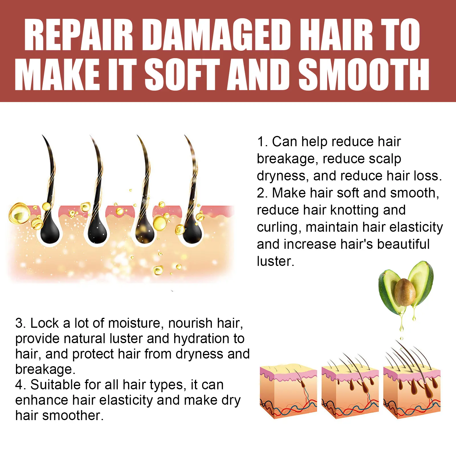 50ml Dense Hair Oil Thick Beautiful Hair-Repair Dry And Frizzy Hair At The Tail Soft And Moisturizing Hair Care Essential-Oil
