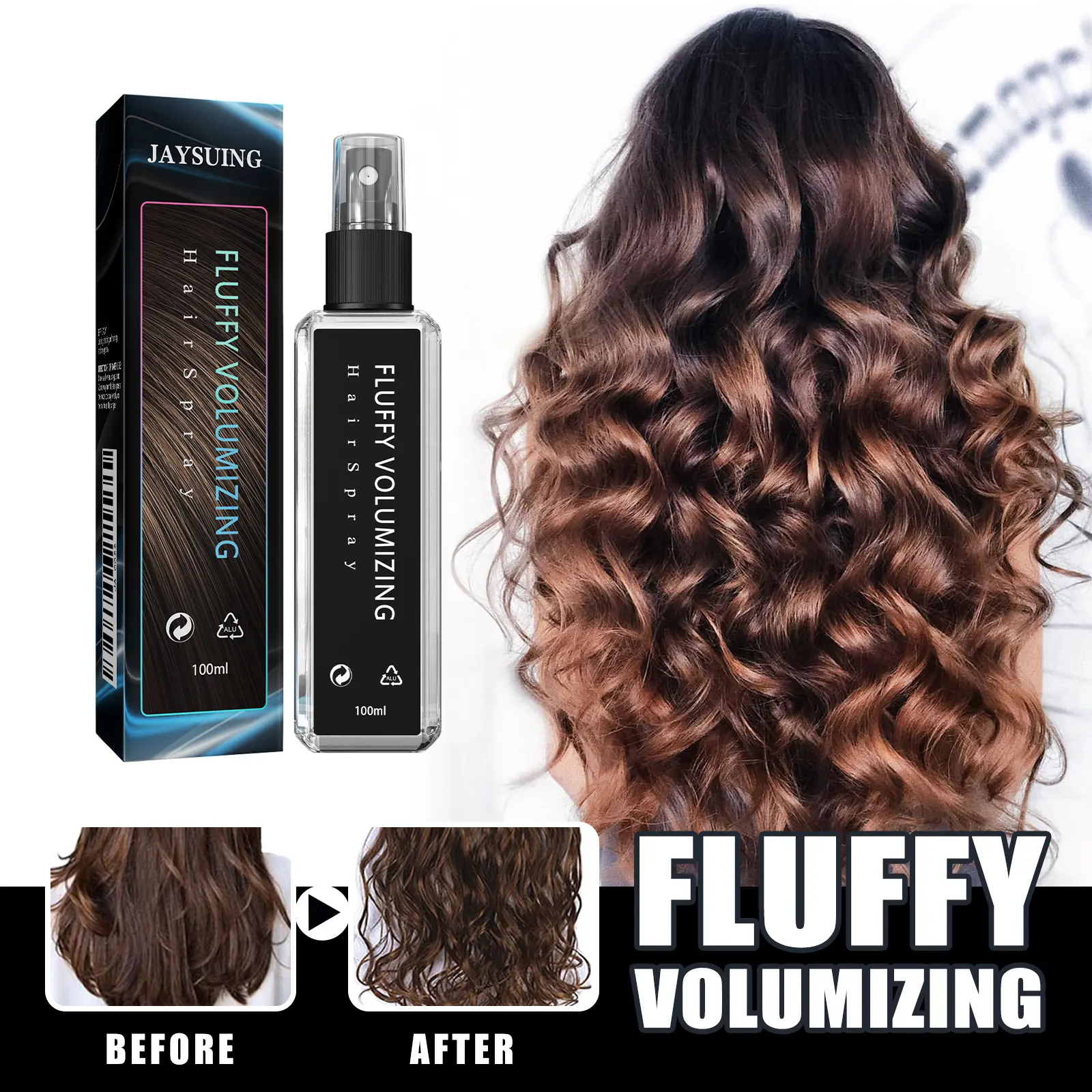 Fluffy Hair Styling Spray Long-Lasting Volumizing Curly Hair Building Hairstyle Quick Styling Hair Thickening Magic Spray 100ml