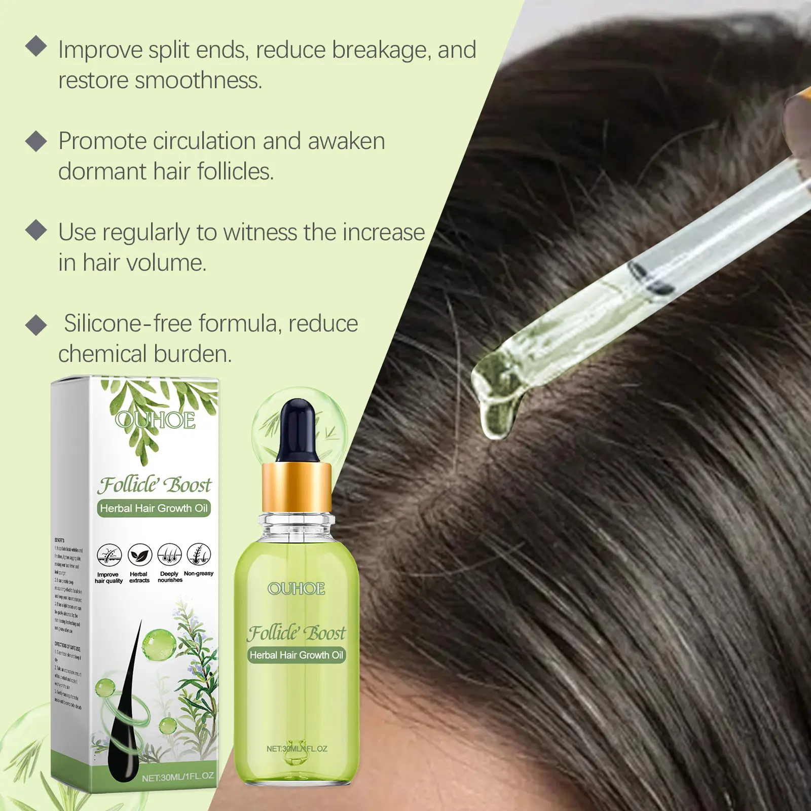 OUHOE Herbal Conditioning Oil Hydrates, Moisturizes, Repairs Dry, Frizzy, Smooth, Thick Hair Oil