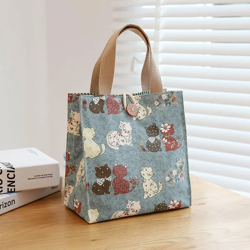New Printed Butterfly Lunch Bag For Women Girl Large Capacity Work Food Container Bags Portable Canvas Travel Picnic Lunch Bags