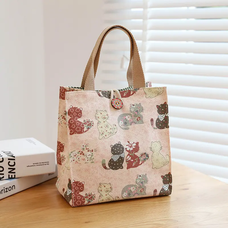 New Printed Butterfly Lunch Bag For Women Girl Large Capacity Work Food Container Bags Portable Canvas Travel Picnic Lunch Bags