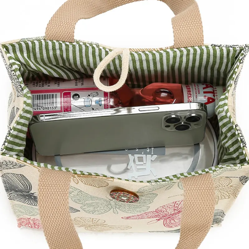 New Printed Butterfly Lunch Bag For Women Girl Large Capacity Work Food Container Bags Portable Canvas Travel Picnic Lunch Bags
