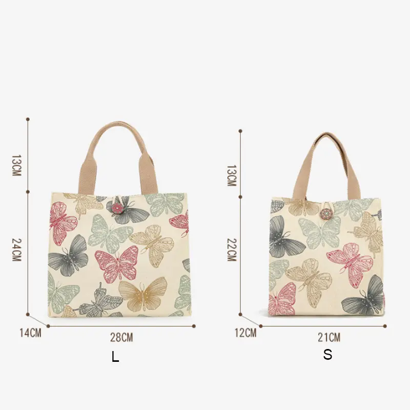 New Printed Butterfly Lunch Bag For Women Girl Large Capacity Work Food Container Bags Portable Canvas Travel Picnic Lunch Bags