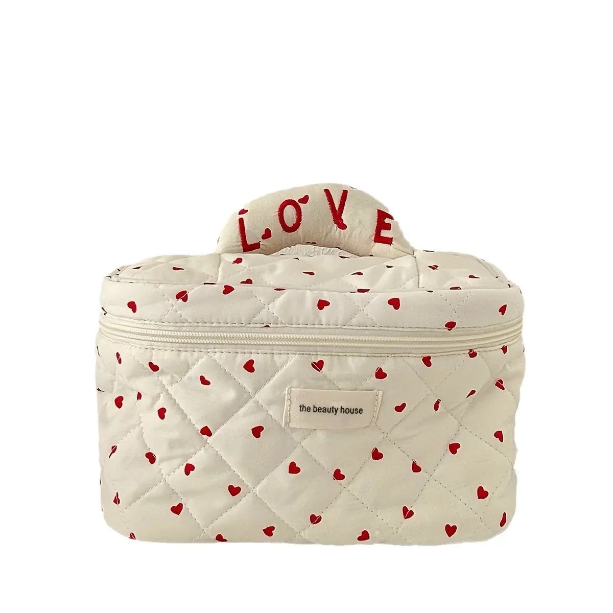 LOVE Mini Heart Print Soft Cotton Cosmetic Bags Korea Ins Storage Make Up Bags For Women Portable Travel Organizer Toiletry Bag