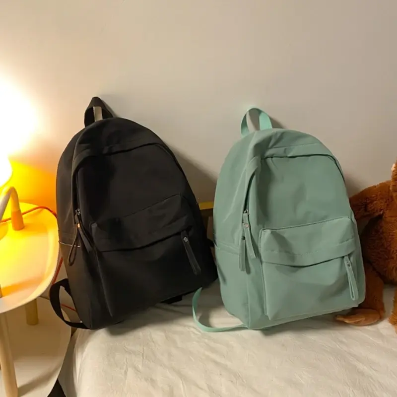 Waterproof Nylon Backpack for Women Simple Solid Color Bookbag Travel Backpack for Student Girls School Bag Female Shoulder Bags