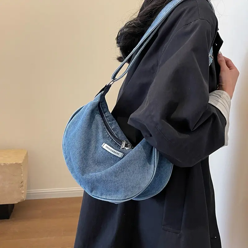Women Denim Bag Large Capacity Strap Adjustable Crossbody Sling Bag Vintage Messenger Bags Casual Shopper Bags 2024 Shoulder Bag
