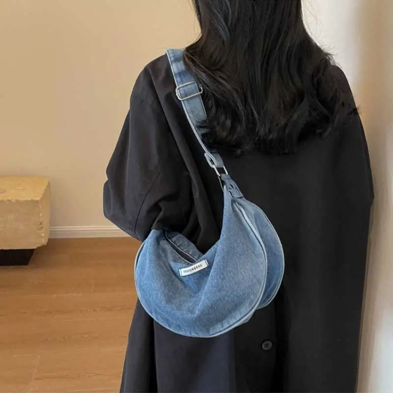 Women Denim Bag Large Capacity Strap Adjustable Crossbody Sling Bag Vintage Messenger Bags Casual Shopper Bags 2024 Shoulder Bag