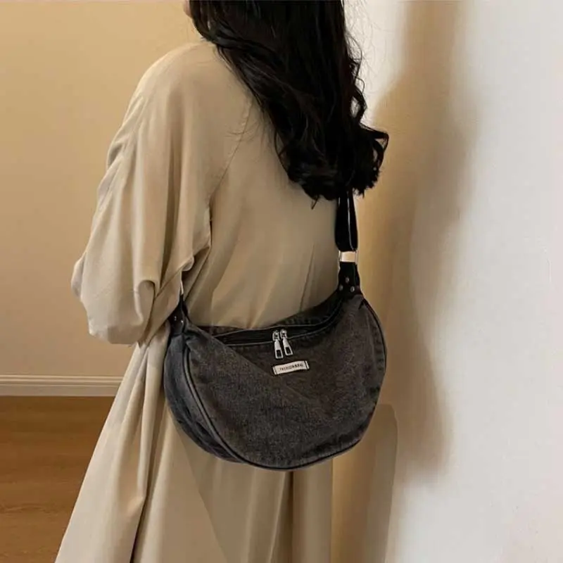 Women Denim Bag Large Capacity Strap Adjustable Crossbody Sling Bag Vintage Messenger Bags Casual Shopper Bags 2024 Shoulder Bag
