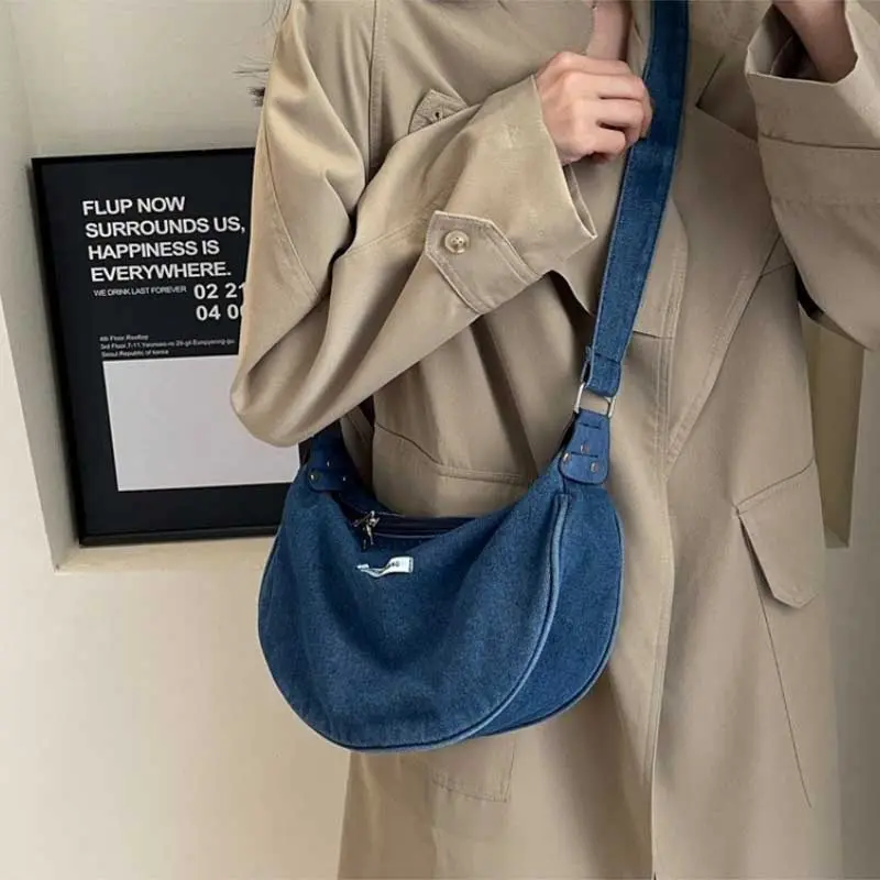 Women Denim Bag Large Capacity Strap Adjustable Crossbody Sling Bag Vintage Messenger Bags Casual Shopper Bags 2024 Shoulder Bag