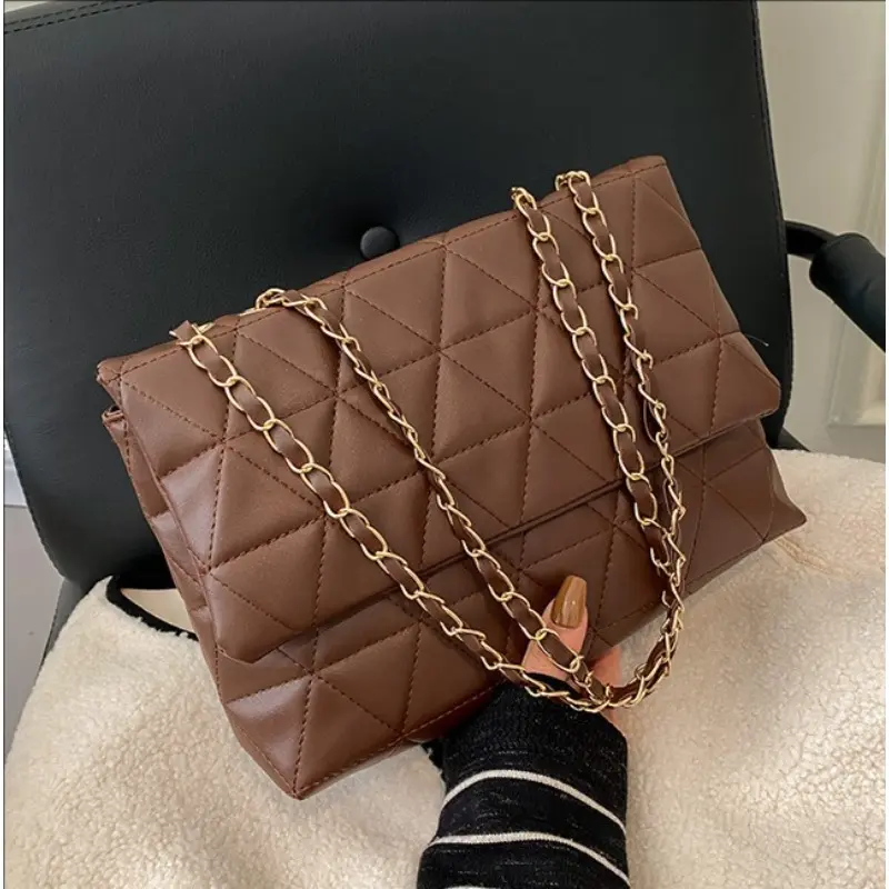 Embroidery Plaid Flap Shoulder Bag Casual Chain Strap Crossbody Bags for Women Commuting Daily Used Lady Handbag Tote Bag bolsos