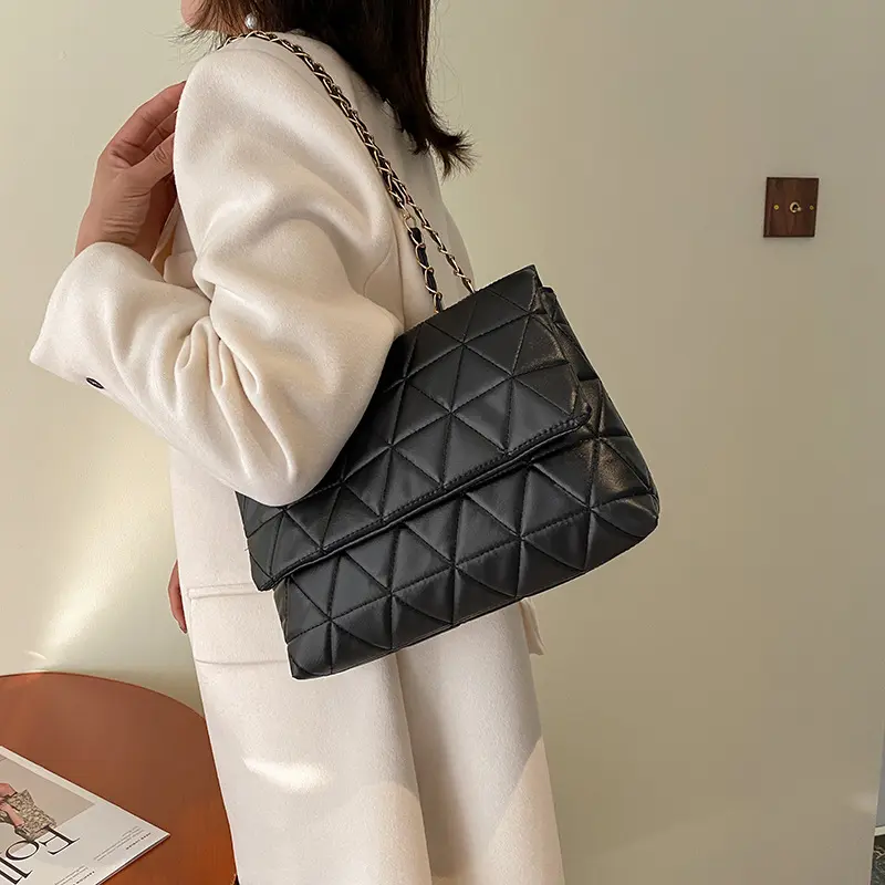 Embroidery Plaid Flap Shoulder Bag Casual Chain Strap Crossbody Bags for Women Commuting Daily Used Lady Handbag Tote Bag bolsos