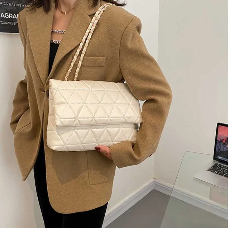 Embroidery Plaid Flap Shoulder Bag Casual Chain Strap Crossbody Bags for Women Commuting Daily Used Lady Handbag Tote Bag bolsos