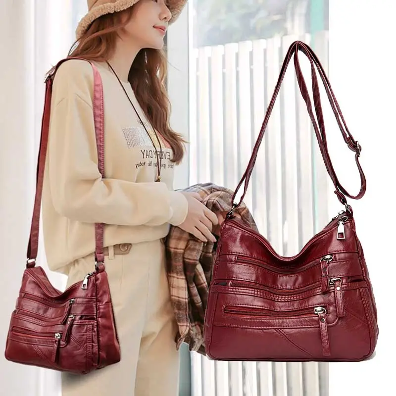High Quality Women's Soft PU Leather Shoulder Bags Multi-Layer Pockets Classic Crossbody Bag Luxury Designer Handbags and Purses