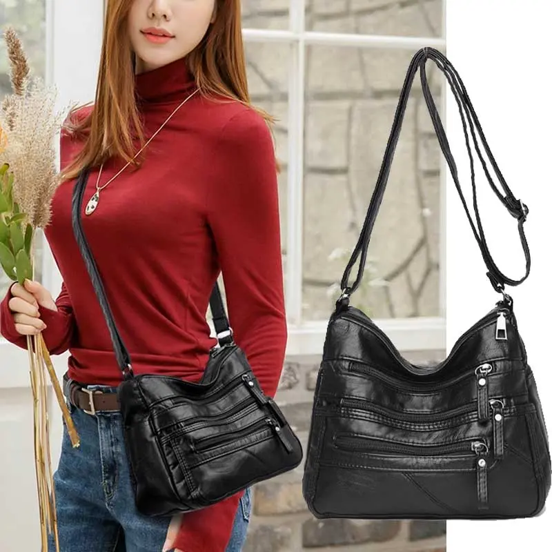 High Quality Women's Soft PU Leather Shoulder Bags Multi-Layer Pockets Classic Crossbody Bag Luxury Designer Handbags and Purses