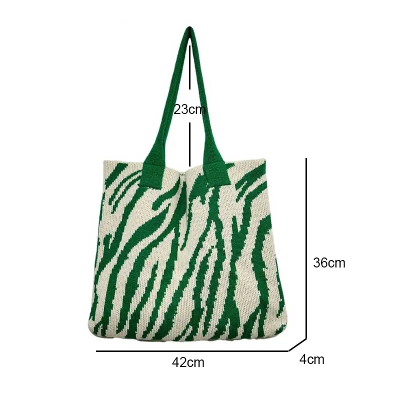 Trend Zebra Pattern Crochet Bag Large Capacity Women Handbag Shoulder Bag Simple Knitted Tote Bag for Teen Women Girls bolsa