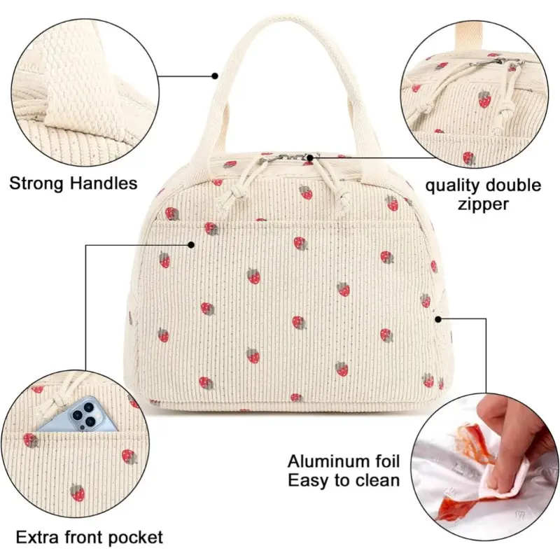 New Strawberry Pattern Home Storage Bag Picnic Thermal Lunch Box Simple Multifunctional Cooler Bag Handheld Bento Box Loncheras