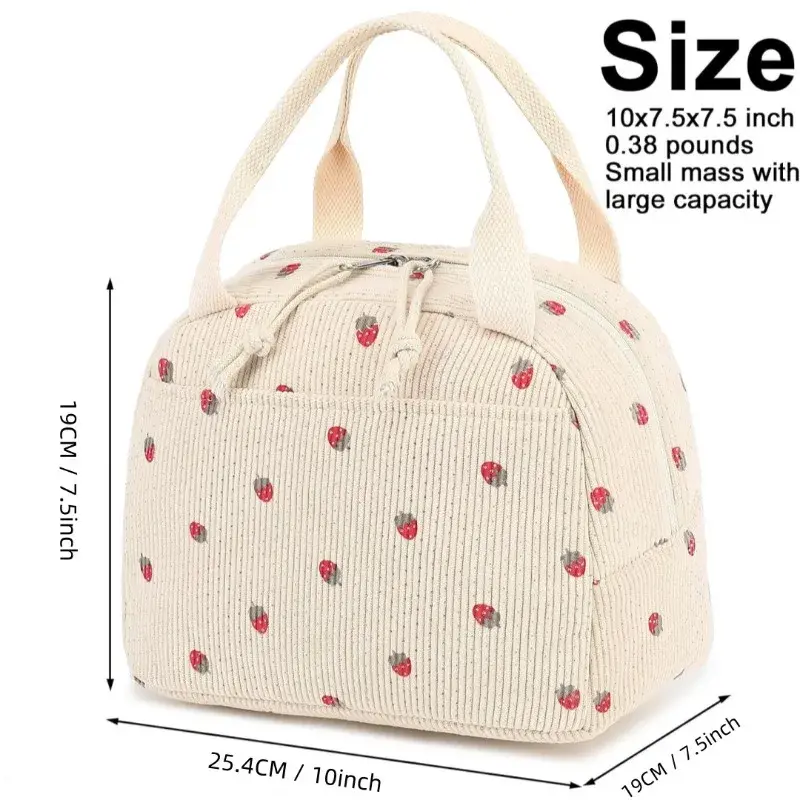 New Strawberry Pattern Home Storage Bag Picnic Thermal Lunch Box Simple Multifunctional Cooler Bag Handheld Bento Box Loncheras