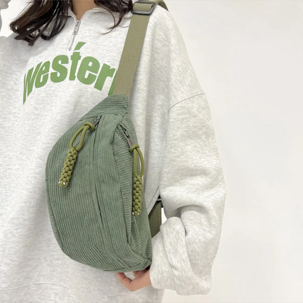 Women Waist Pack Large Capacity Corduroy Fanny Pack Street Style Chest Bag Fashion Shoulder Crossbody Bags Casual Waist Belt Bag
