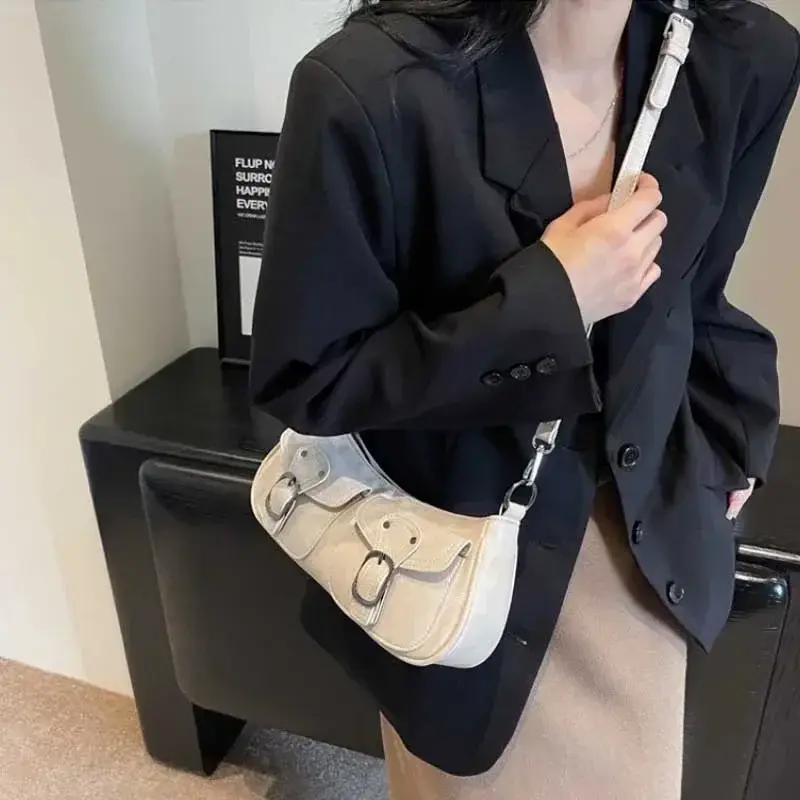 Fashion Double Pockets Design PU Leather Shoulder Bag for Women 2023 Tend Female Crossbody Bag Underarm Bags Handbags bolsa