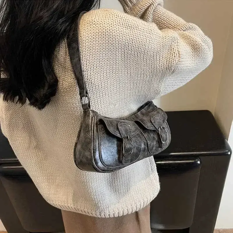 Fashion Double Pockets Design PU Leather Shoulder Bag for Women 2023 Tend Female Crossbody Bag Underarm Bags Handbags bolsa