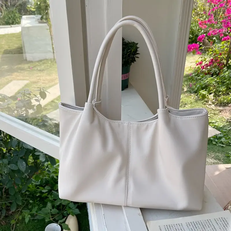 Simple White Shoulder Bag 2024 Women's PU Leather Soft Underarm Tote Bag School Large Capacity Bag Full Student Shopping Handbag