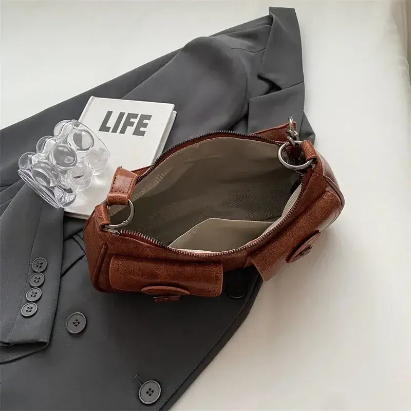 Fashion Double Pockets Design PU Leather Shoulder Bag for Women 2023 Tend Female Crossbody Bag Underarm Bags Handbags bolsa