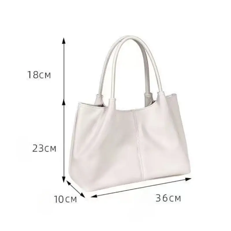 Simple White Shoulder Bag 2024 Women's PU Leather Soft Underarm Tote Bag School Large Capacity Bag Full Student Shopping Handbag