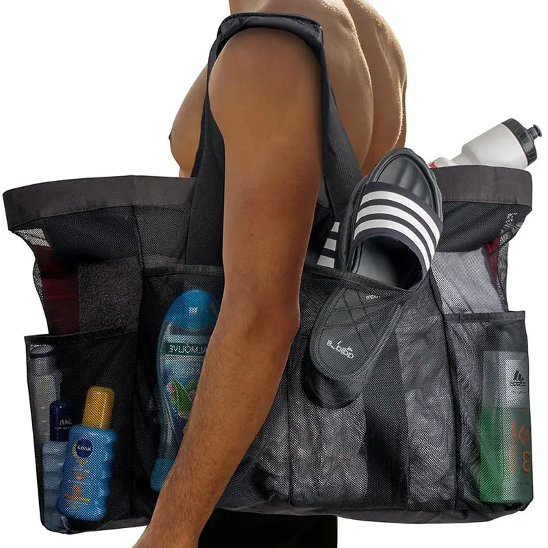 8 Pockets Summer Large Beach Bag for Towels Mesh Durable Beach Bag for Toys Waterproof Underwear Pocket Beach Tote Bag Handbags