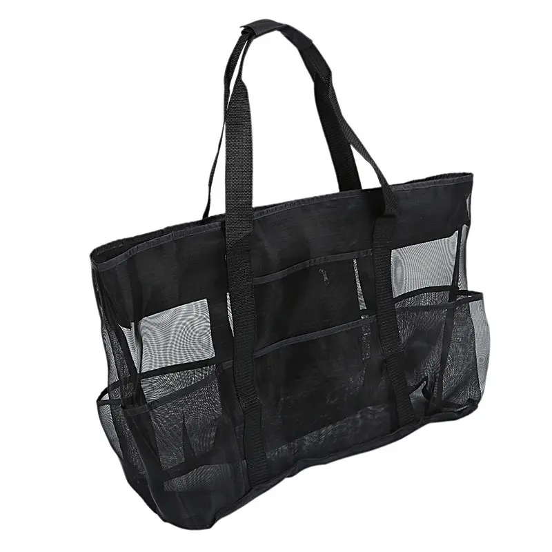8 Pockets Summer Large Beach Bag for Towels Mesh Durable Beach Bag for Toys Waterproof Underwear Pocket Beach Tote Bag Handbags