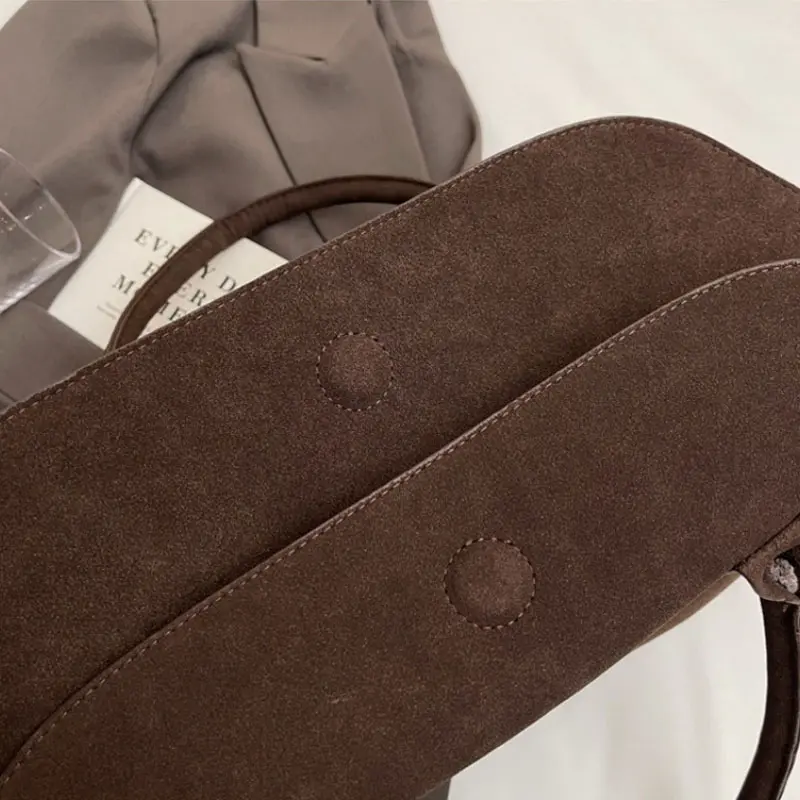 Classic Faux Suede Handbags Women England Style Elegant Shoulder Bags Big Solid Designer Casual Totes Lady Retro Female Packages