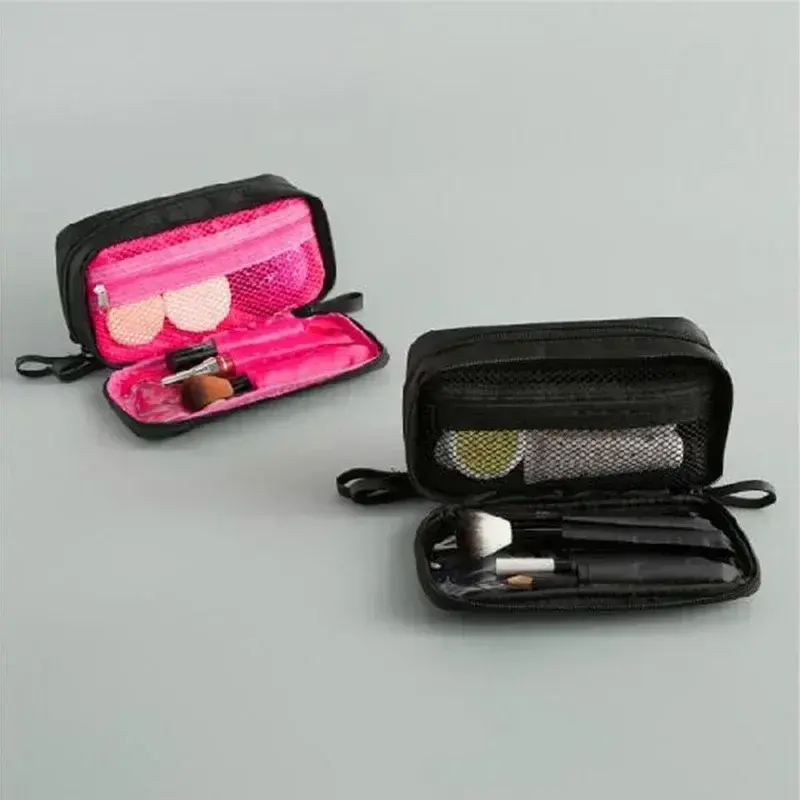 Black Mini Make Up Bag for Female Designer Travel Nylon Storage Bag for Girl Fashion Daily Doule Zipper Small Cosmetic Bags