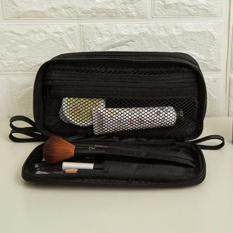 Black Mini Make Up Bag for Female Designer Travel Nylon Storage Bag for Girl Fashion Daily Doule Zipper Small Cosmetic Bags